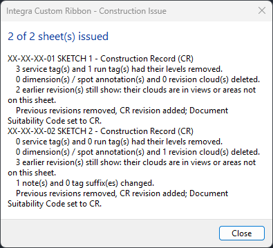 The report after a Construction Record issue