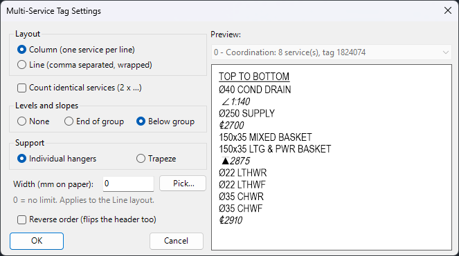 The Multi-Service Tag Settings window