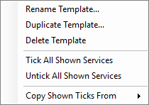 Right-click menu on a template