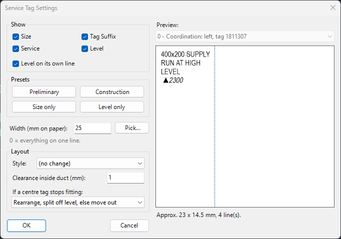 The Service Tag Settings window